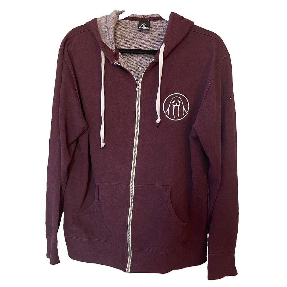 Upper Playground Seal Zippered Hoodie Size Large Burgundy Maroon Red